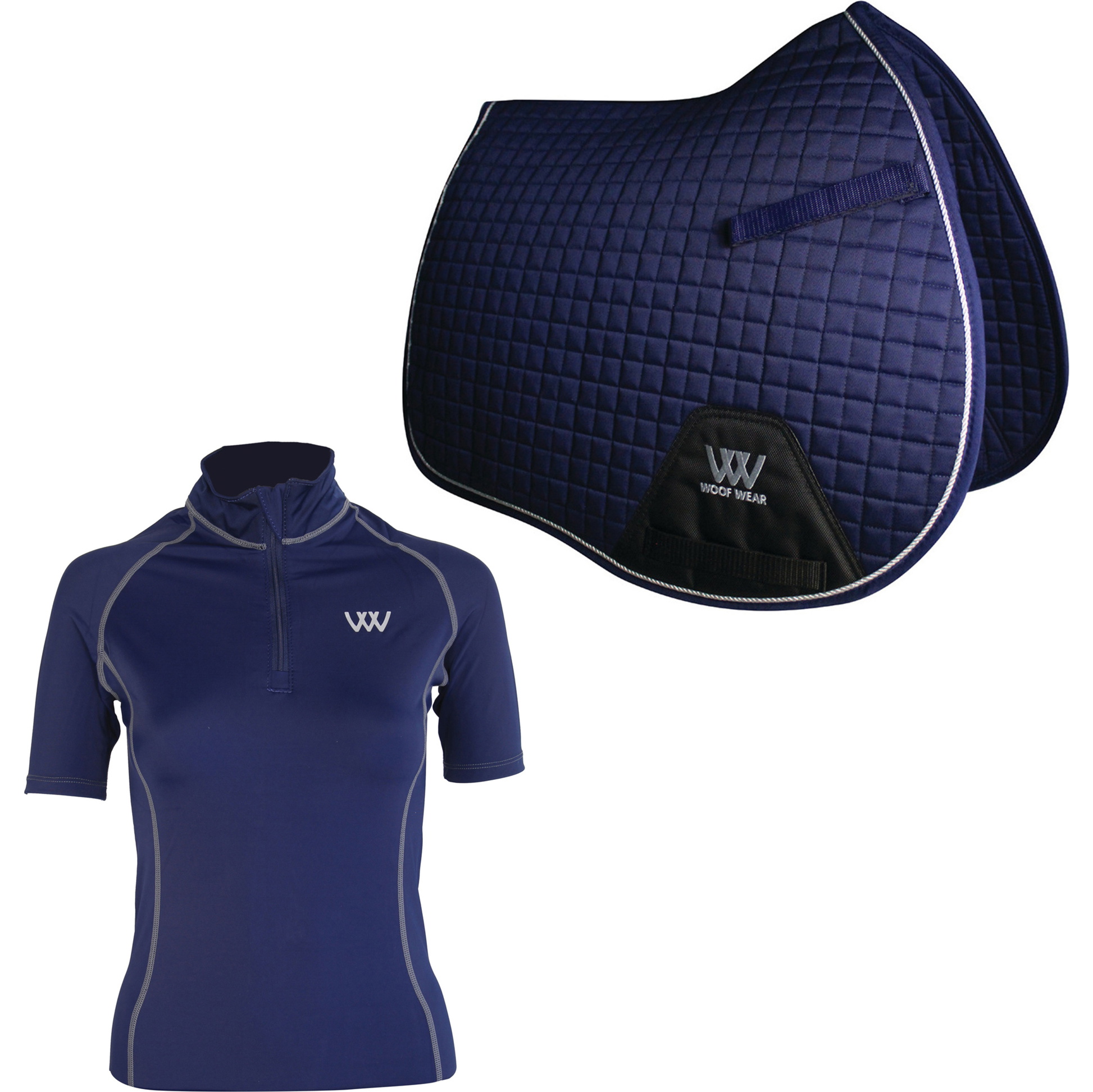 2022 Woof Wear Womens Short Sleeve Performance Riding Shirt & Full Size GP Saddle Cloth Bundle - Navy